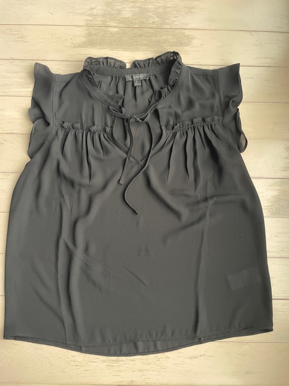 J. Crew Black Ruffle Tie-Neck Blouse